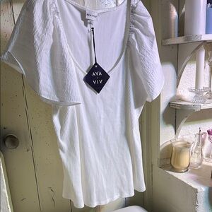 Ava & Viv White Ruffled Blouse with Relaxed Fit